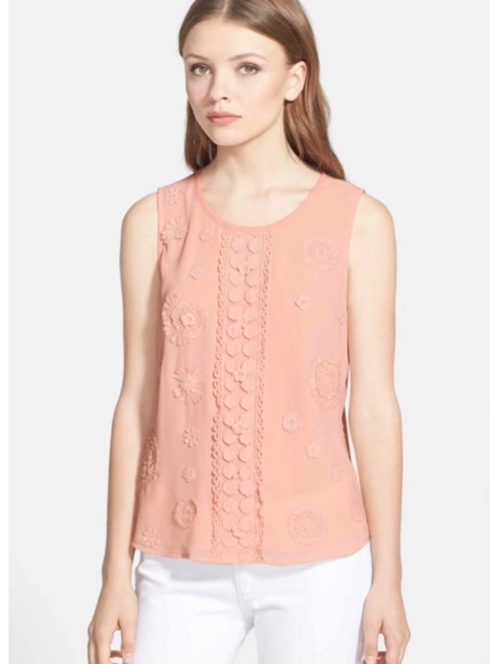 Ro & De Sleeveless Peach Embroidered Lace Top - Women